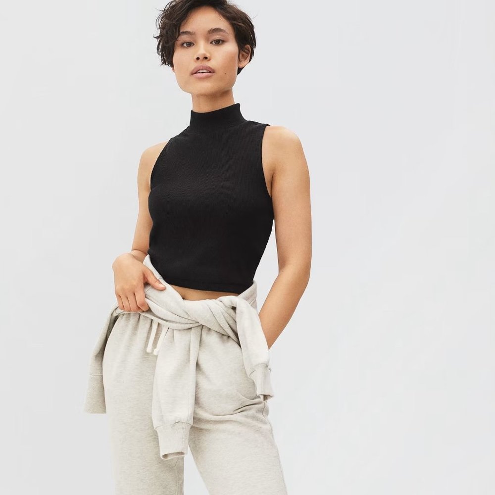 Everlane Black Ribbed Mock Neck Crop Top